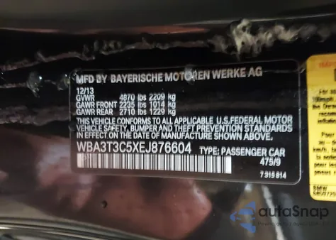 2014 BMW 435I z USA, uszkodzony, nr VIN WBA3T3C5XEJ876604